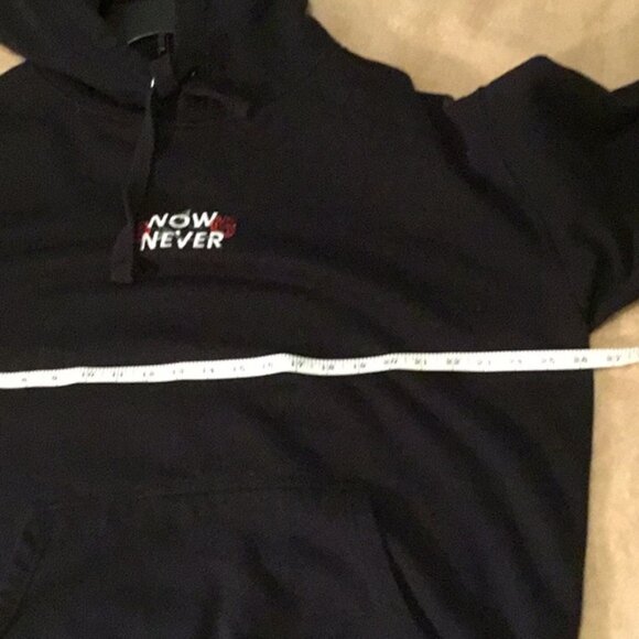 Sam and Colby Black Hoodie with 'Now or Never' Embroidery - Picture 3 of 8